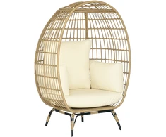 Koduva Kabantis kiaušinio formos krėslas iš ratano imitacijos, khaki ir beige, 105 x 90 x 148 cm