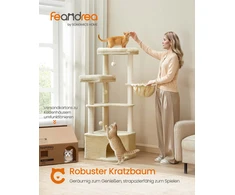Koduva Kačių draskyklė su didele ola, platformomis ir guoliu, 48,5 x 48,5 x 140,7 cm, smėlio beige