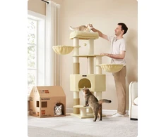 Koduva Kačių draskyklė su platformomis ir urveliu, 50 x 50 x 160 cm, smėlio beige-beige