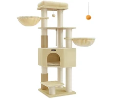 Koduva Kačių draskyklė su platformomis ir urveliu, 50 x 50 x 160 cm, smėlio beige-beige