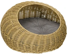 Koduva Kačių guolis urvas su plaunama pagalvėle, viduje naudojimui, dirbtinis rotangas, šviesiai ruda, Ø50 x 31 cm