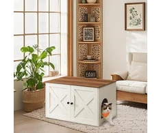 Songmics Kačių kraiko dėžės spintelė su išimama pertvara, 80 x 53 x 50 cm, ruda-balta