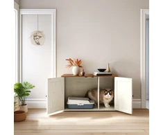 Songmics Kačių kraiko dėžės spintelė su išimama pertvara, 80 x 53 x 50 cm, ruda-balta