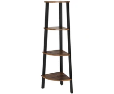 Songmics Kampinė lentyna, 4 lentynos, medžio drožlių plokštė ir plienas, 34 x 125 x 34 cm, ruda-juoda