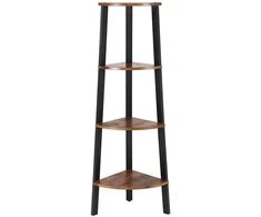 Songmics Kampinė lentyna, 4 lentynos, medžio drožlių plokštė ir plienas, 34 x 125 x 34 cm, ruda-juoda
