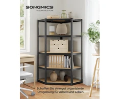 Koduva Kampinė lentyna, 5 pakopų, plienas ir MDF, 90 x 90 x 180 cm, iki 875 kg, juoda-smėlio