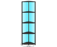 Koduva Kampinė lentyna su 5 lentynomis ir LED apšvietimu, juoda, 24,8 x 48 x 146,6 cm