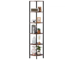 Sofa VEVOR Kampinė lentyna su LED apšvietimu, 6 pakopų, metalas ir MDF mediena, juoda / ruda, 28,5 x 28,5 x 171,5 cm