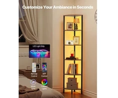 Sofa VEVOR Kampinė lentyna su LED apšvietimu, 6 pakopų, metalas ir MDF mediena, juoda / ruda, 28,5 x 28,5 x 171,5 cm