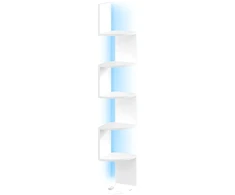 Koduva Kampinė sieninė lentyna su LED apšvietimu, 5 aukštų, balta, 20 x 20 x 126 cm