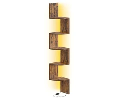 Koduva Kampinė sieninė lentyna su LED apšvietimu, 5 lentynų, medžio drožlių plokštė, 20 x 20 x 126 cm