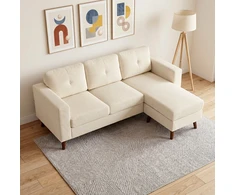Koduva Kampinė sofa 192 cm, L formos, 3 vietų, su keičiamu šezlongu, kordas, kreminė balta