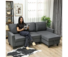 Koduva Kampinė sofa-lova su patalynės dėže, tamsiai pilka, 197 x 129 x 85 cm