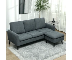 Koduva Kampinė sofa su pufu, 3 vietų, tamsiai pilka