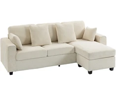 Koduva Kampinė sofa su reversine šezlongo dalimi, 3 vietų, aksomo išvaizdos, smėlio spalvos, 235,5 x 145 x 88 cm