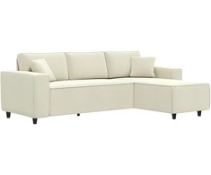 Koduva Kampinė sofa su šezlongu, 3 vietų, kreminė balta, korduro, 241 x 153 x 83 cm