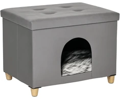 Koduva Katinų namelis ir pufas 2-in-1, pilkas, 60 x 45 x 44,5 cm