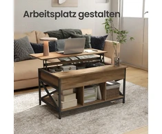 Songmics Kavos staliukas su pakeliamu stalviršiu, 60 x 100 x 48–62 cm, medžio drožlių plokštė ir plienas
