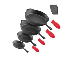 Koduva Ketaus keptuvių rinkinys VEVOR, 4 vnt., su silikoninėmis rankenomis, juodas, 155/205/260/305 mm
