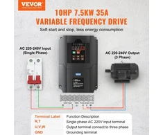 Koduva Kintamo dažnio keitiklis VEVOR A2-8075, 7.5KW, 220V, 35A