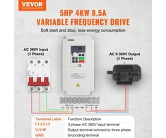 Koduva Kintamo dažnio keitiklis VEVOR D100-4.0T4B-S, 4 kW, 8.5 A, 3 fazių AC 380 V