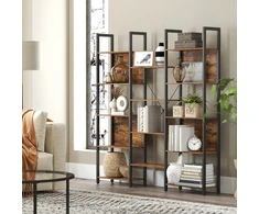 Songmics Knygų lentyna su 14 lentynų, metalinis rėmas, 158 x 24 x 166 cm, ruda-juoda