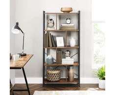 Songmics Knygų lentyna su 4 lentynomis, 74 x 30 x 154,5 cm, medžio drožlių plokštė ir plienas, ruda-juoda