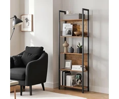 Songmics Knygų lentyna su 5 atviromis lentynomis, 62 x 24 x 165 cm, ruda-juoda