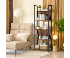 Songmics Knygų lentyna su 5 atviromis lentynomis, 62 x 24 x 165 cm, ruda-juoda