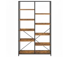 Songmics Knygų lentyna su 5 lentynomis, 100 x 30 x 170 cm, medžio drožlių plokštė ir plienas, ruda-juoda
