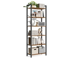 Koduva Knygų lentyna su 6 atviromis lentynomis, 30 x 66 x 185,5 cm, medžio drožlių plokštė ir plienas, ruda-juoda