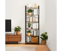 Songmics Knygų lentyna su 6 lentynomis, 66 x 30 x 186 cm, plieno rėmas, ruda-juoda