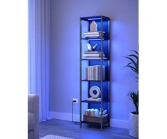 Koduva Knygų lentyna su 6 lentynomis ir LED apšvietimu, plieno rėmas, 30,3 x 40 x 178,6 cm, juoda