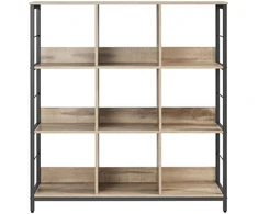 Songmics Knygų lentyna su 9 skyriais, 100 x 30 x 103,1 cm, ruda-juoda, plienas ir medžio drožlių plokštė