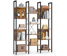 Songmics Knygų lentyna su metaliniu rėmu, 14 lentynų, 24 x 128 x 166 cm, vintage ruda, juoda