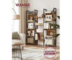 Songmics Knygų lentyna su metaliniu rėmu, 14 lentynų, 24 x 128 x 166 cm, vintage ruda, juoda