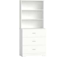 Koduva Knygų spinta-vitrina su 3 stalčiais ir 3 atviromis lentynomis, balta, 79 x 39,5 x 180 cm