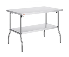 Koduva Komercinis sulankstomas darbo stalas VEVOR su apatine lentyna, nerūdijantis plienas, 122 x 76 x 86 cm