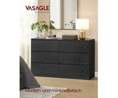 Koduva Komoda su 6 stalčiais, 40 x 119,4 x 75 cm, medžio drožlių plokštė ir MDF, juoda
