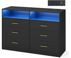 Koduva Komoda su 6 stalčiais, juoda, medžio drožlių plokštė ir MDF, 40 x 119 x 81,1 cm