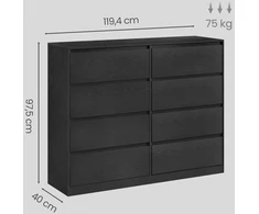 Koduva Komoda su 8 stalčiais, juoda, 40 x 119,4 x 97,5 cm, medžio drožlių plokštė ir MDF