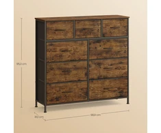 Koduva Komoda su 9 medžiaginiais stalčiais, MDF, plienas, ruda-juoda, 30 x 98,8 x 95,2 cm