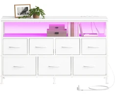 Koduva Komoda su LED apšvietimu, 113,8 x 68,1 cm, 5 stalčiai, 1 lentyna, balta