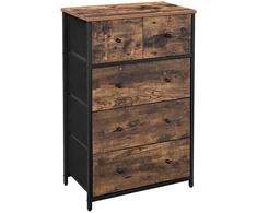 Koduva Komoda su medžiaginiais stalčiais, 56 x 30 x 89,3 cm, vintažinė ruda-juoda, industrinio stiliaus