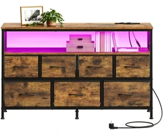 Koduva Komoda svetainei su LED apšvietimu, 5 stalčiais, lentyna, 113,8 x 30 x 68,1 cm, ruda-juoda