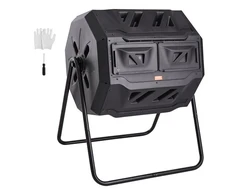 VEVOR Kompostavimo būgnas, 162,7 l, su dviem kameromis, PP ir Q235B plienas, 74 x 63 x 96 cm
