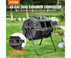 VEVOR Kompostavimo būgnas, 162,7 l, su dviem kameromis, PP ir Q235B plienas, 74 x 63 x 96 cm