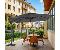Songmics Konsolinis skėtis nuo saulės 290 x 290 cm, 360° pasukamas, su stovu, dūmų pilkas