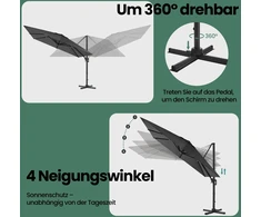 Songmics Konsolinis skėtis nuo saulės 290 x 290 cm, 360° pasukamas, su stovu, dūmų pilkas