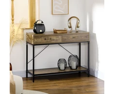 Koduva Konsolinis stalas prieškambariui su lentyna ir 2 stalčiais, 100 x 35 x 76,5 cm, rudas+juodas